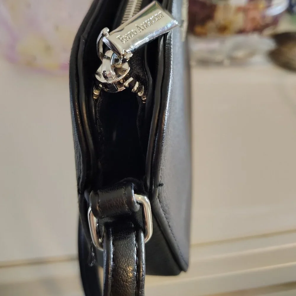 Enzo Angiolini Bag Black Pebbled Leather Small Crossbody Compact Minimalist - Picture 7 of 9